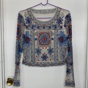 Zara Embroidered Long sleeve Mesh Top- SZ M